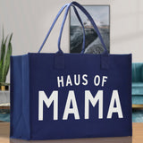 Haus of Mama Cotton Canvas Chic Beach Tote Bag Multipurpose Tote Weekender Tote Gift for Her Outdoor Tote Vacation Tote Large Beach Bag - Aaria Tees Aaria Tees