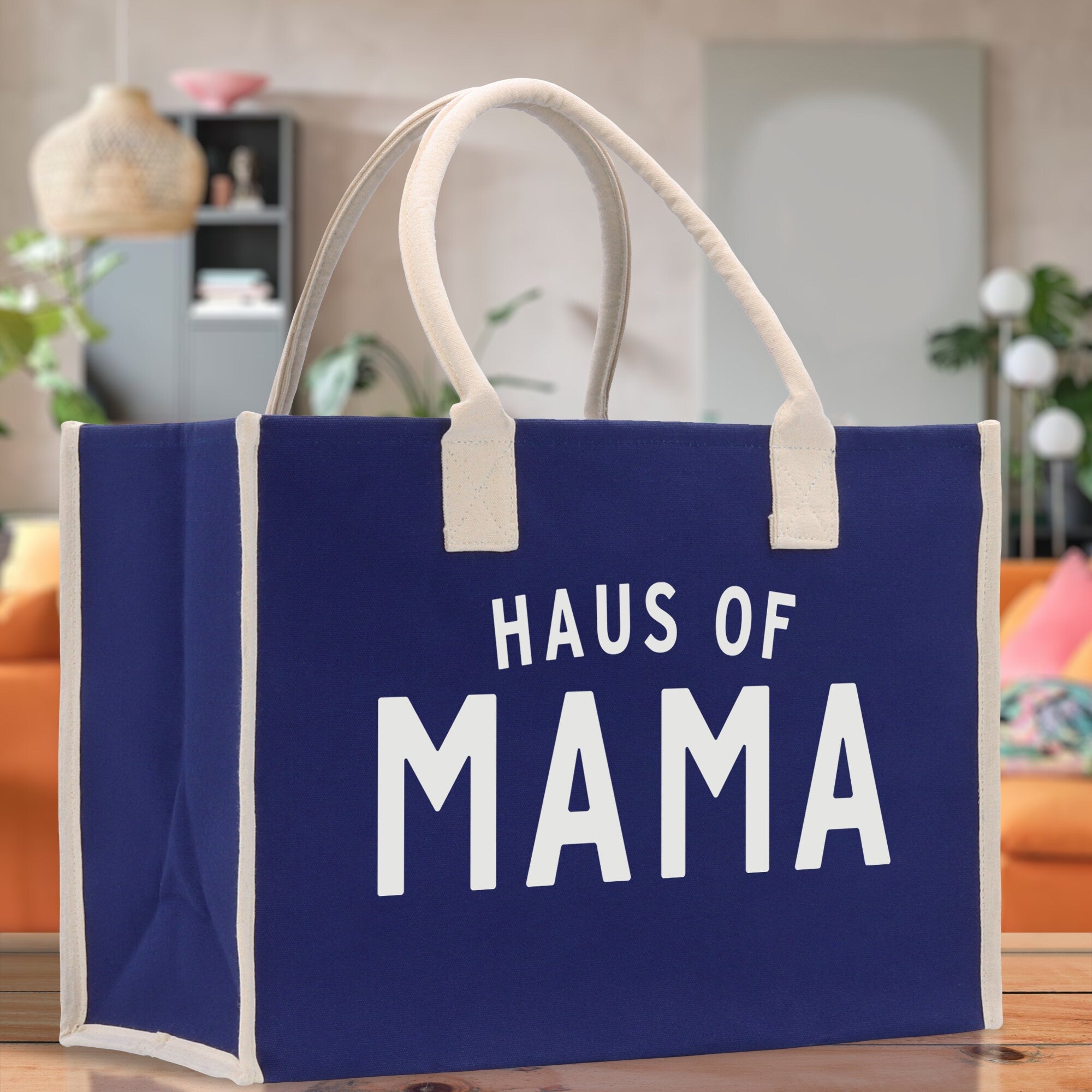 Haus of Mama Cotton Canvas Chic Beach Tote Bag Multipurpose Tote Weekender Tote Gift for Her Outdoor Tote Vacation Tote Large Beach Bag - Aaria Tees Aaria Tees