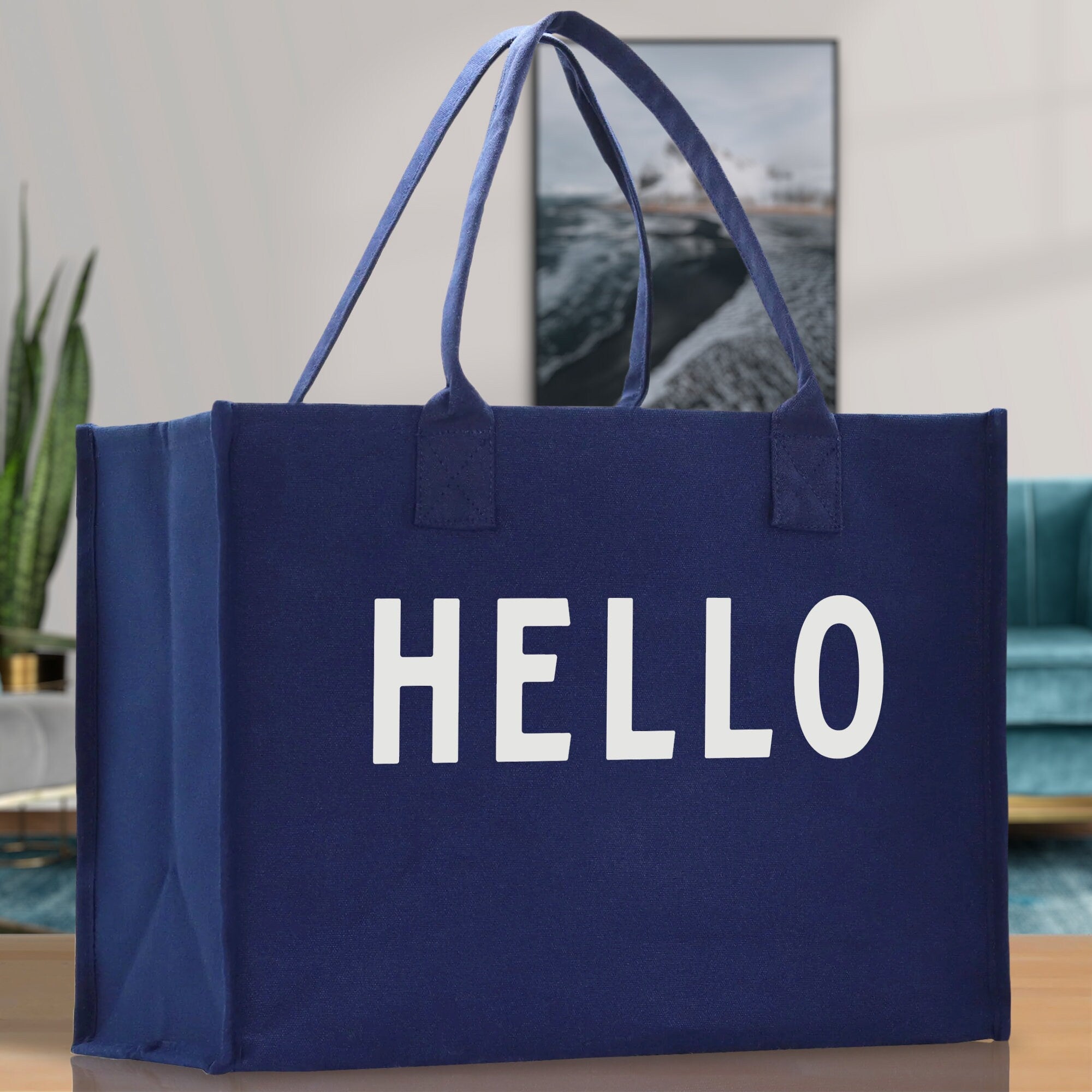 Hello Cotton Canvas Chic Beach Tote Bag Multipurpose Tote Weekender Tote Gift for Her Outdoor Tote Vacation Tote Large Beach Bag - Aaria Tees Aaria Tees