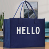 Hello Cotton Canvas Chic Beach Tote Bag Multipurpose Tote Weekender Tote Gift for Her Outdoor Tote Vacation Tote Large Beach Bag - Aaria Tees Aaria Tees