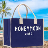 Honeymoon Vibes Cotton Canvas Chic Beach Tote Bag Multipurpose Tote Weekender Tote Gift for Her Outdoor Tote Vacation Tote Large Beach Bag - Aaria Tees Aaria Tees