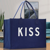 Kiss Cotton Canvas Chic Beach Tote Bag Multipurpose Tote Weekender Tote Gift for Her Outdoor Tote Vacation Tote Large Beach Bag - Aaria Tees Aaria Tees