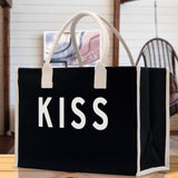 Kiss Cotton Canvas Chic Beach Tote Bag Multipurpose Tote Weekender Tote Gift for Her Outdoor Tote Vacation Tote Large Beach Bag - Aaria Tees Aaria Tees
