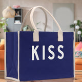 Kiss Cotton Canvas Chic Beach Tote Bag Multipurpose Tote Weekender Tote Gift for Her Outdoor Tote Vacation Tote Large Beach Bag - Aaria Tees Aaria Tees