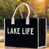 Lake Life Cotton Canvas Chic Beach Tote Bag Multipurpose Tote Weekender Tote Gift for Her Outdoor Tote Vacation Tote Large Beach Bag - Aaria Tees Aaria Tees