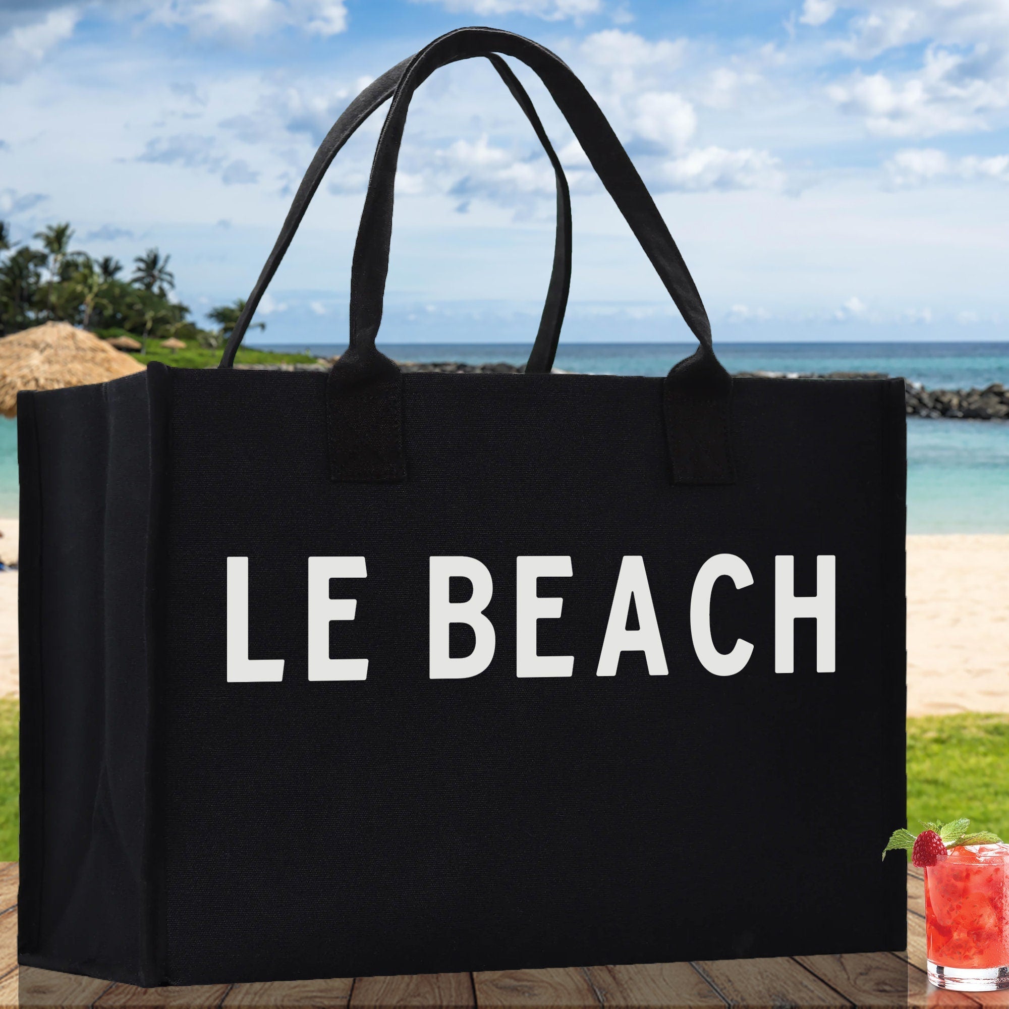 Le Beach Cotton Canvas Chic Beach Tote Bag Multipurpose Tote Weekender Tote Gift for Her Outdoor Tote Vacation Tote Large Beach Bag - Aaria Tees Aaria Tees