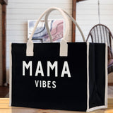 Mama Vibes Cotton Canvas Chic Beach Tote Bag Multipurpose Tote Weekender Tote Gift for Her Outdoor Tote Vacation Tote Large Beach Bag - Aaria Tees Aaria Tees
