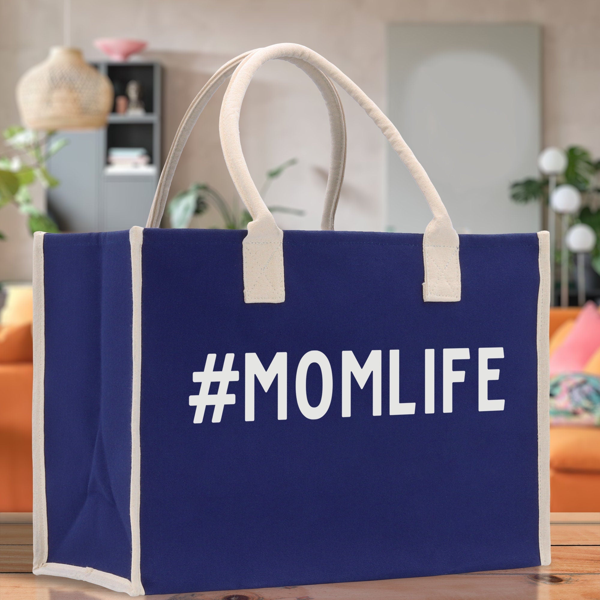 Mom Life Cotton Canvas Chic Beach Tote Bag Multipurpose Tote Weekender Tote Gift for Her Outdoor Tote Vacation Tote Large Beach Bag - Aaria Tees Aaria Tees