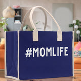 Mom Life Cotton Canvas Chic Beach Tote Bag Multipurpose Tote Weekender Tote Gift for Her Outdoor Tote Vacation Tote Large Beach Bag - Aaria Tees Aaria Tees