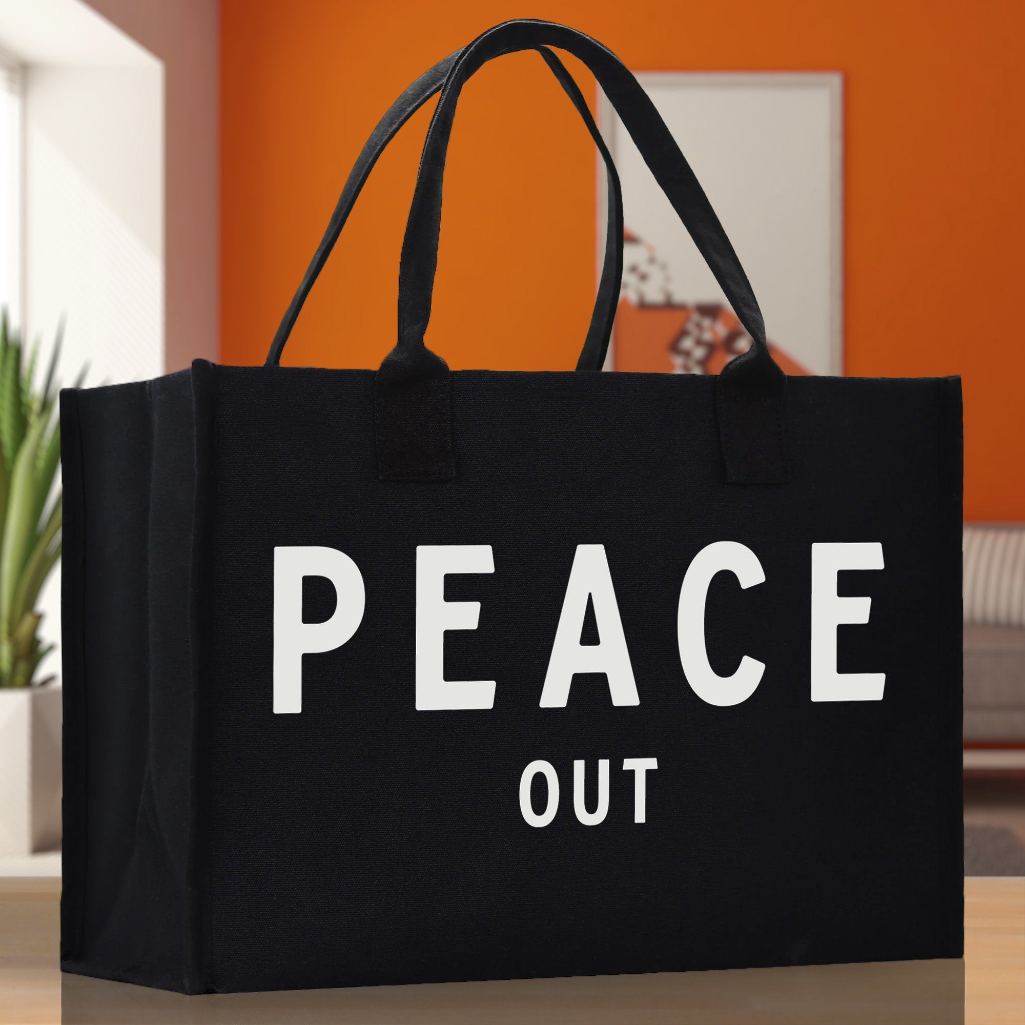 Peace Out Cotton Canvas Chic Beach Tote Bag Multipurpose Tote Weekender Tote Gift for Her Outdoor Tote Vacation Tote Large Beach Bag - Aaria Tees Aaria Tees