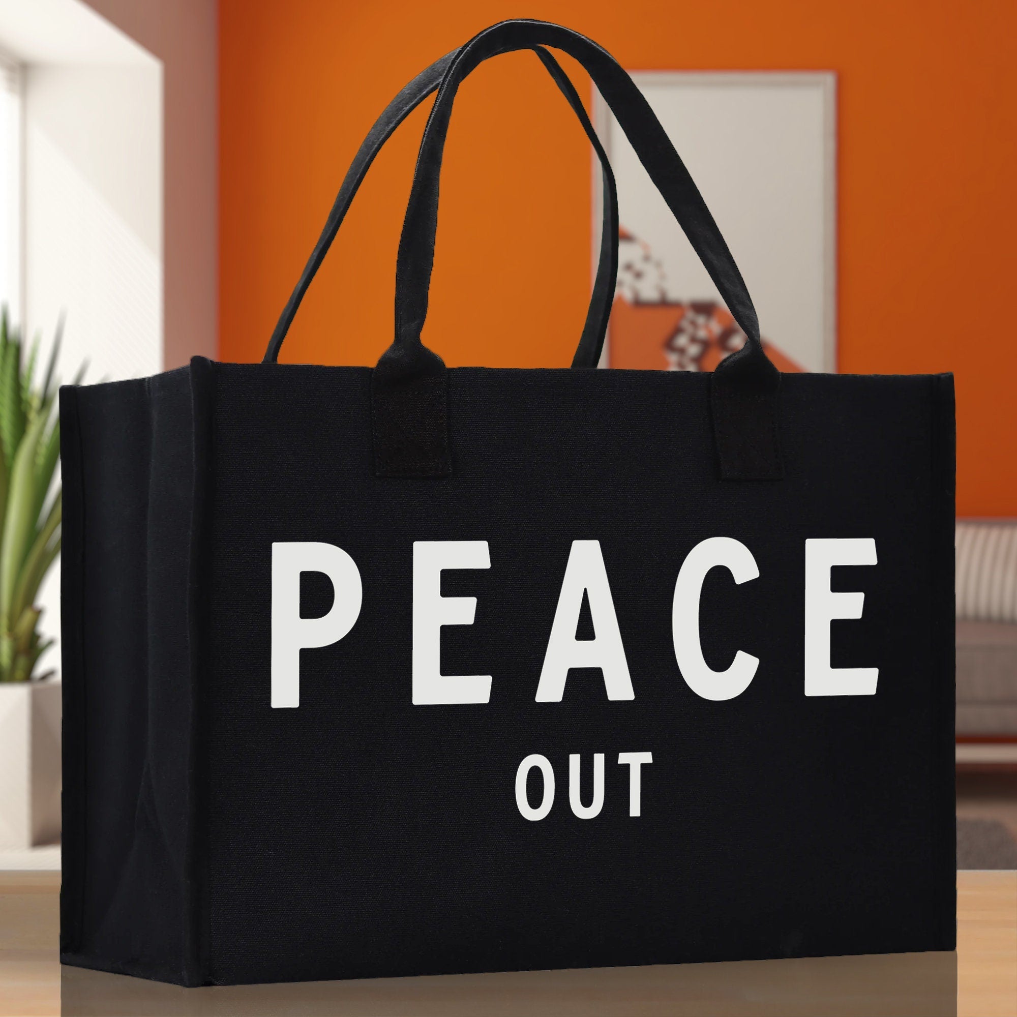 Peace Out Cotton Canvas Chic Beach Tote Bag Multipurpose Tote Weekender Tote Gift for Her Outdoor Tote Vacation Tote Large Beach Bag - Aaria Tees Aaria Tees
