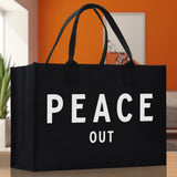 Peace Out Cotton Canvas Chic Beach Tote Bag Multipurpose Tote Weekender Tote Gift for Her Outdoor Tote Vacation Tote Large Beach Bag - Aaria Tees Aaria Tees