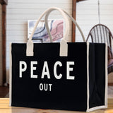 Peace Out Cotton Canvas Chic Beach Tote Bag Multipurpose Tote Weekender Tote Gift for Her Outdoor Tote Vacation Tote Large Beach Bag - Aaria Tees Aaria Tees