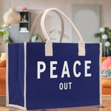 Peace Out Cotton Canvas Chic Beach Tote Bag Multipurpose Tote Weekender Tote Gift for Her Outdoor Tote Vacation Tote Large Beach Bag - Aaria Tees Aaria Tees