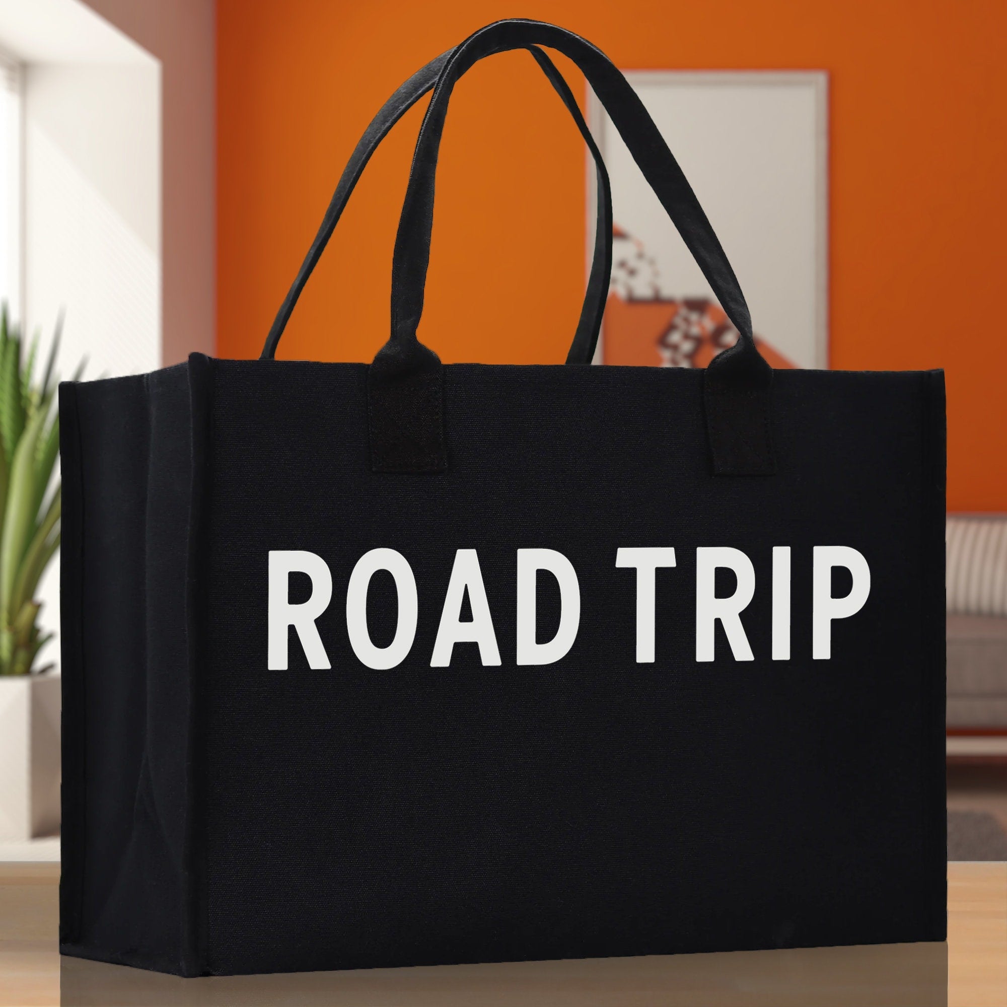 Road Trip Cotton Canvas Chic Beach Tote Bag Multipurpose Tote Weekender Tote Gift for Her Outdoor Tote Vacation Tote Large Beach Bag - Aaria Tees Aaria Tees