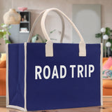 Road Trip Cotton Canvas Chic Beach Tote Bag Multipurpose Tote Weekender Tote Gift for Her Outdoor Tote Vacation Tote Large Beach Bag - Aaria Tees Aaria Tees