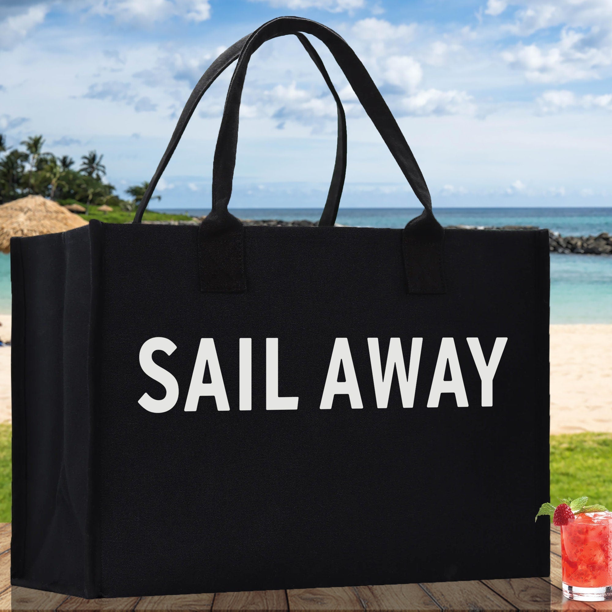 Sail Away Cotton Canvas Chic Beach Tote Bag Multipurpose Tote Weekender Tote Gift for Her Outdoor Tote Vacation Tote Large Beach Bag - Aaria Tees Aaria Tees
