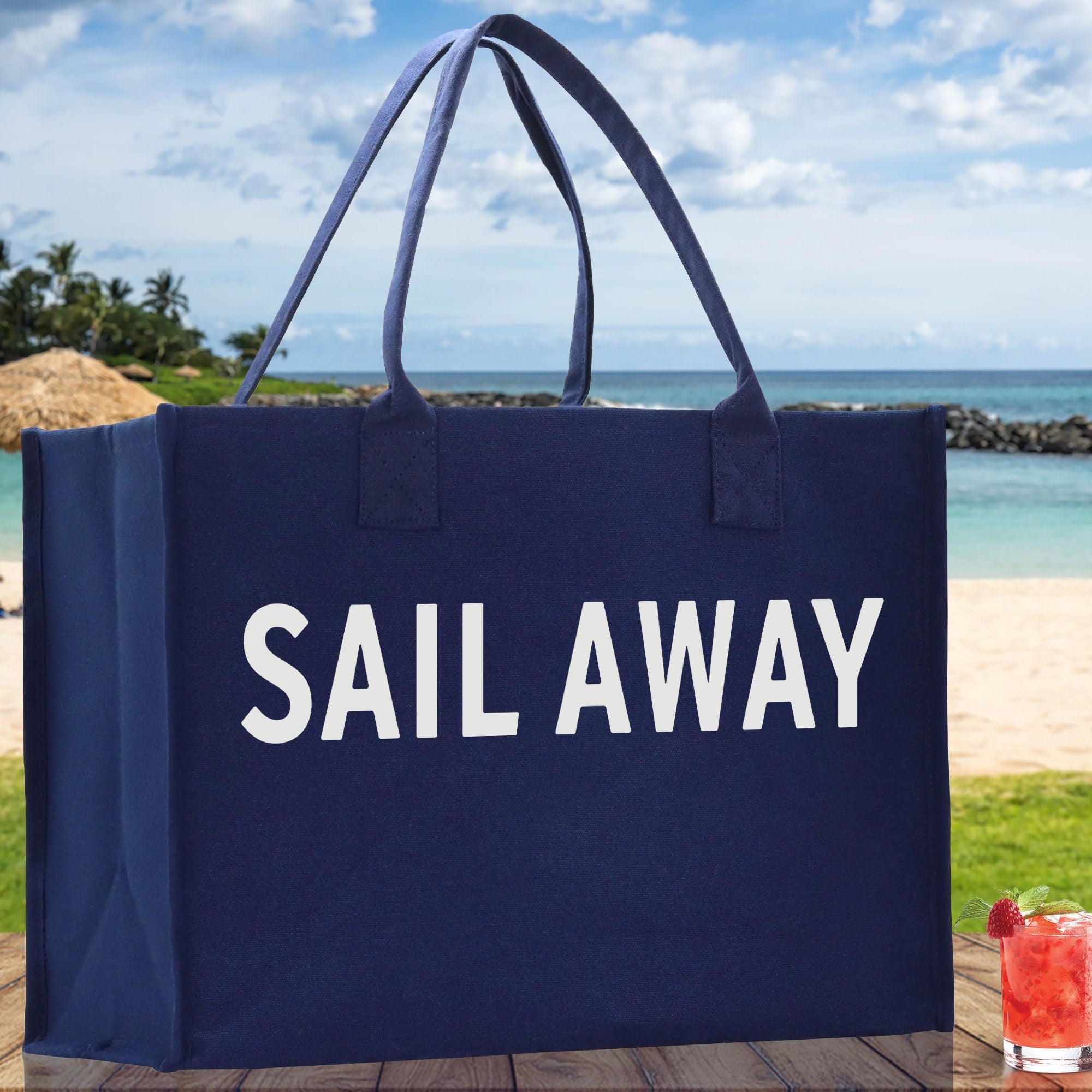 Sail Away Cotton Canvas Chic Beach Tote Bag Multipurpose Tote Weekender Tote Gift for Her Outdoor Tote Vacation Tote Large Beach Bag - Aaria Tees Aaria Tees