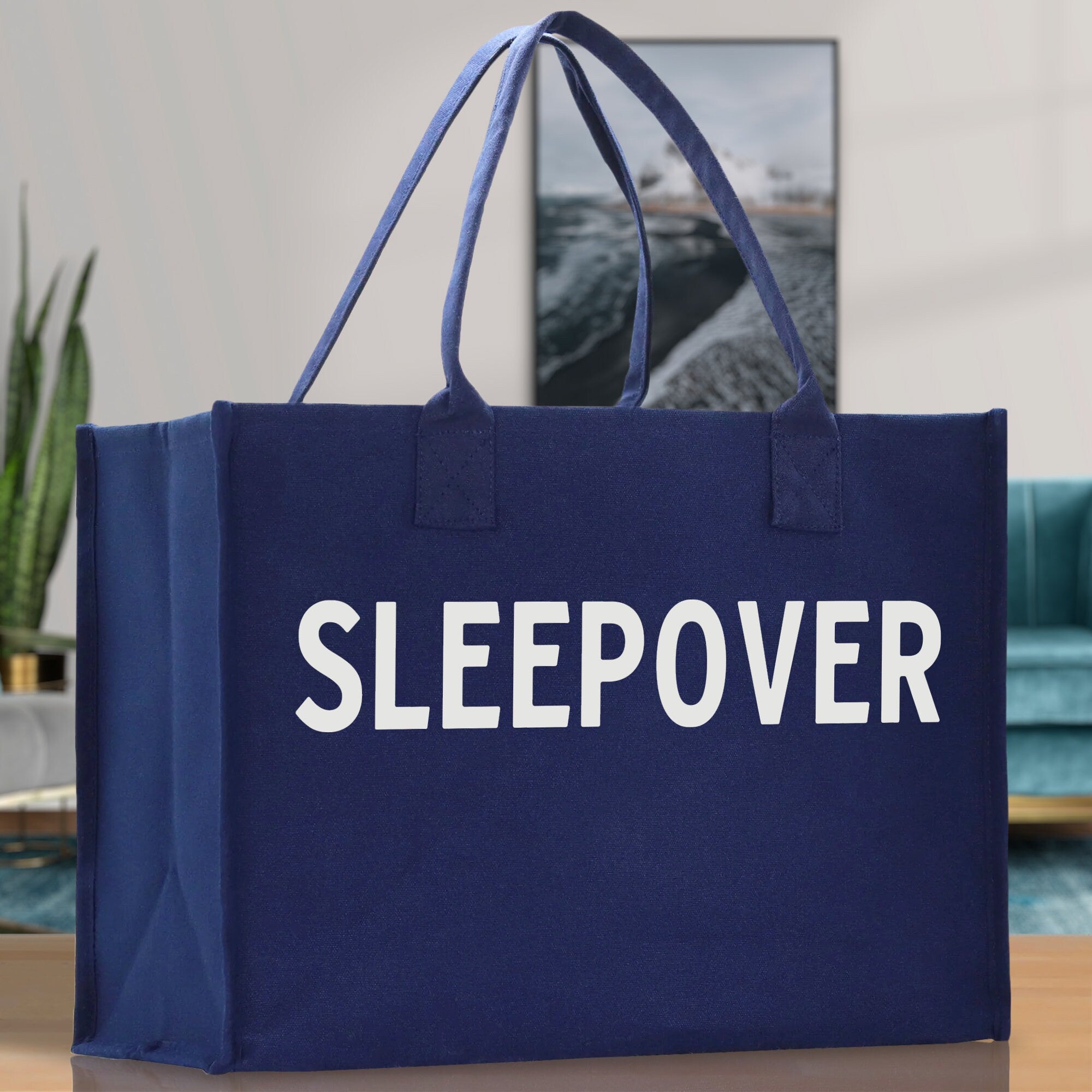 Sleepover Cotton Canvas Chic Beach Tote Bag Multipurpose Tote Weekender Tote Gift for Her Outdoor Tote Vacation Tote Large Beach Bag - Aaria Tees Aaria Tees