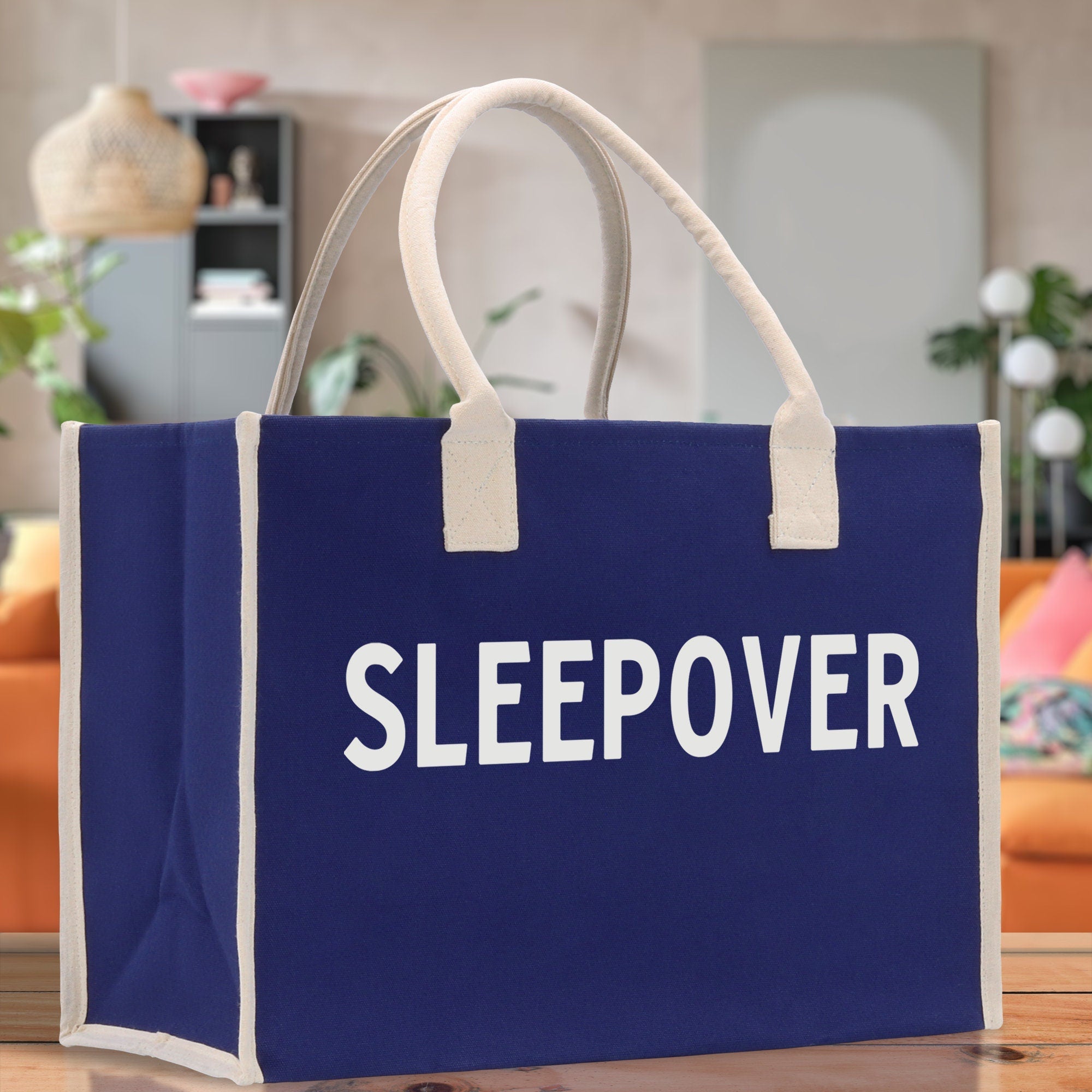 Sleepover Cotton Canvas Chic Beach Tote Bag Multipurpose Tote Weekender Tote Gift for Her Outdoor Tote Vacation Tote Large Beach Bag - Aaria Tees Aaria Tees
