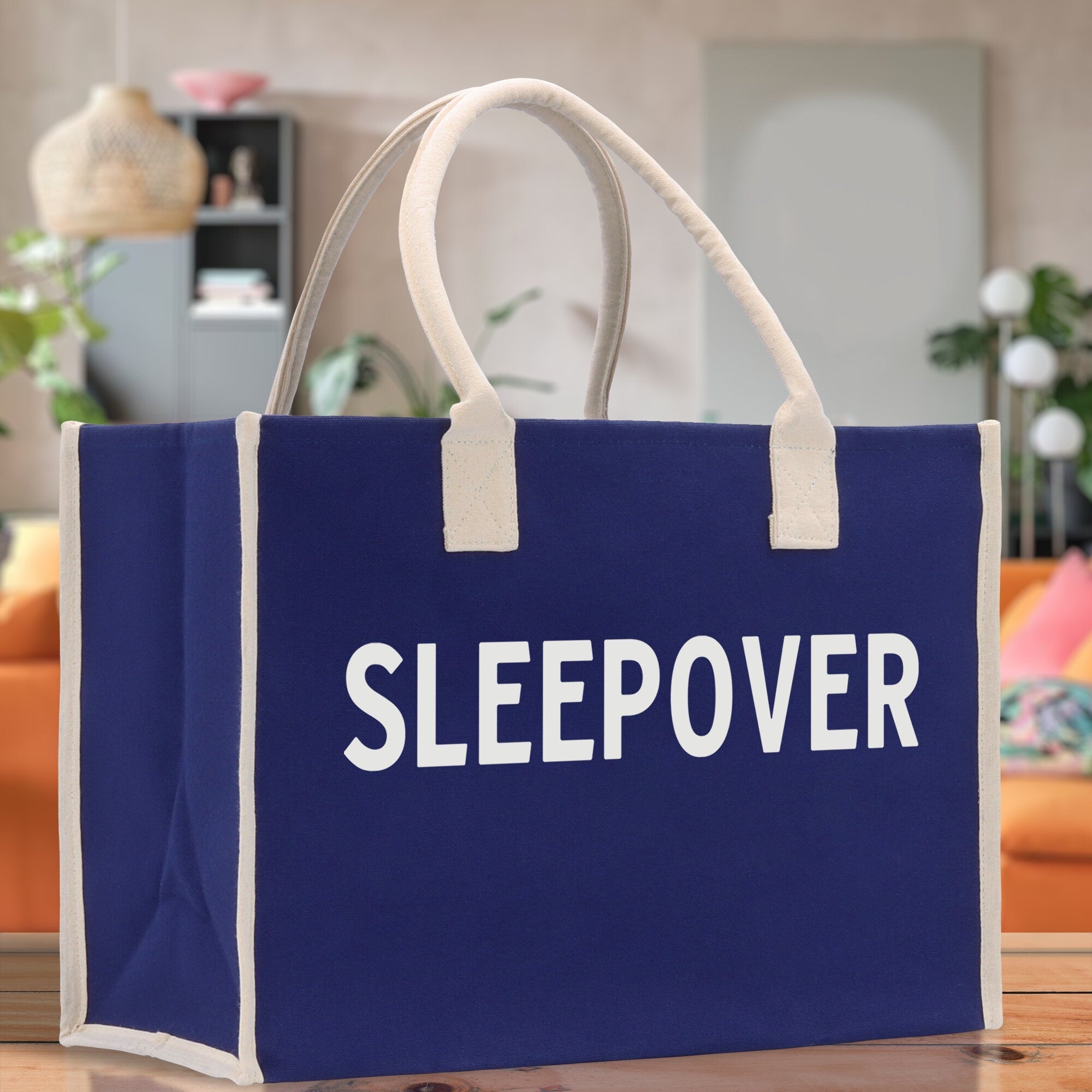 Sleepover Cotton Canvas Chic Beach Tote Bag Multipurpose Tote Weekender Tote Gift for Her Outdoor Tote Vacation Tote Large Beach Bag - Aaria Tees Aaria Tees