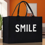 Smile Cotton Canvas Chic Beach Tote Bag Multipurpose Tote Weekender Tote Gift for Her Outdoor Tote Vacation Tote Large Beach Bag - Aaria Tees Aaria Tees