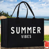 Summer Vibes Cotton Canvas Chic Beach Tote Bag Multipurpose Tote Weekender Tote Gift for Her Outdoor Tote Vacation Tote Large Beach Bag - Aaria Tees Aaria Tees