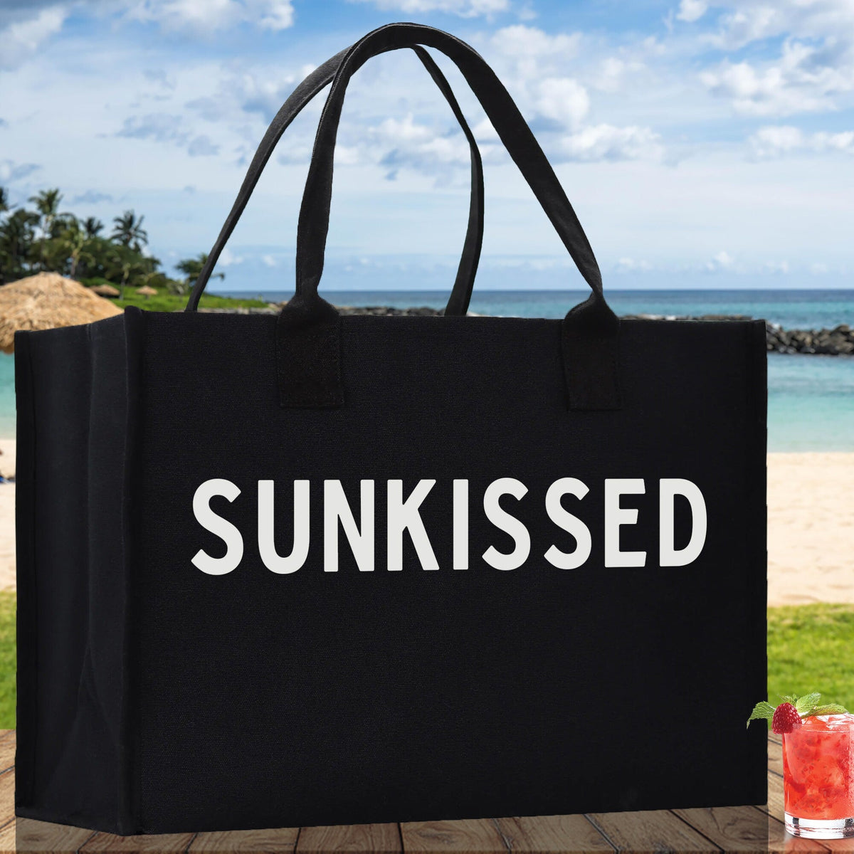 Sunkissed Cotton Canvas Chic Beach Tote Bag Multipurpose Tote Weekender Tote Gift for Her Outdoor Tote Vacation Tote Large Beach Bag - Aaria Tees