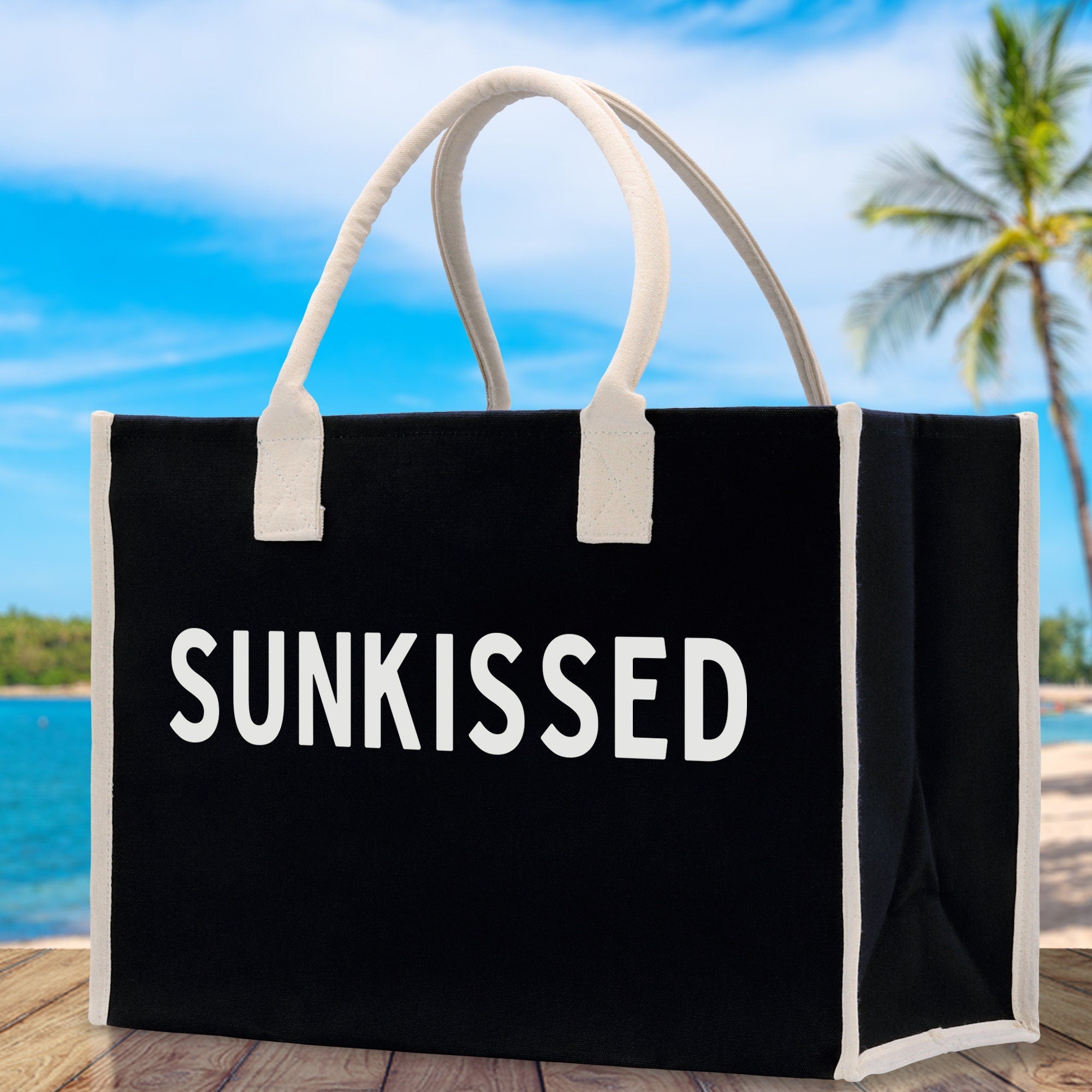 Sunkissed Cotton Canvas Chic Beach Tote Bag Multipurpose Tote Weekender Tote Gift for Her Outdoor Tote Vacation Tote Large Beach Bag - Aaria Tees Aaria Tees