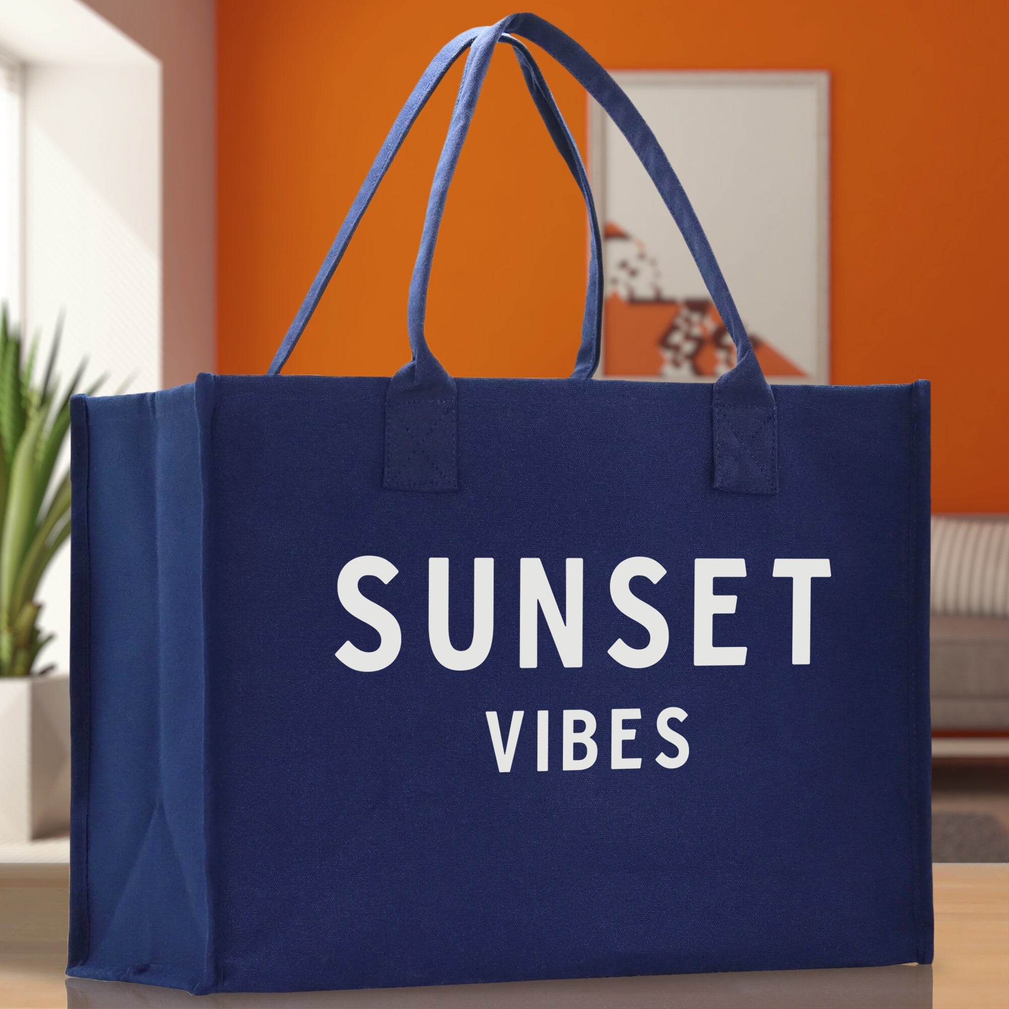 Sunset Vibes Cotton Canvas Chic Beach Tote Bag Multipurpose Tote Weekender Tote Gift for Her Outdoor Tote Vacation Tote Large Beach Bag - Aaria Tees Aaria Tees