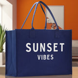 Sunset Vibes Cotton Canvas Chic Beach Tote Bag Multipurpose Tote Weekender Tote Gift for Her Outdoor Tote Vacation Tote Large Beach Bag - Aaria Tees Aaria Tees