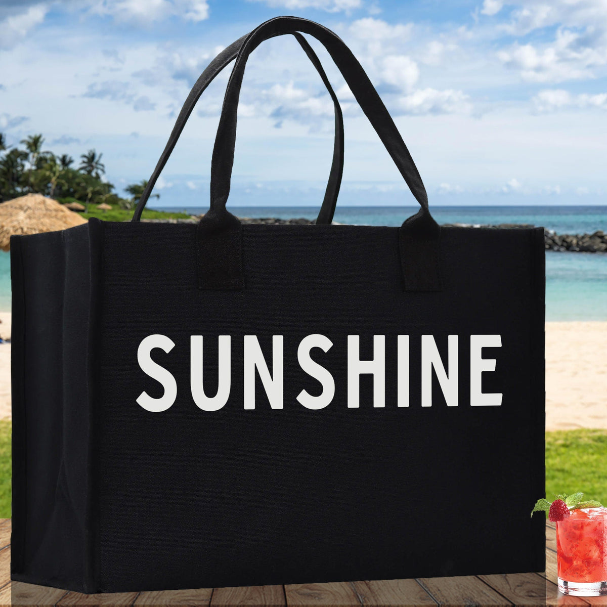 Sunshine Cotton Canvas Chic Beach Tote Bag Multipurpose Tote Weekender Tote Gift for Her Outdoor Tote Vacation Tote Large Beach Bag - Aaria Tees