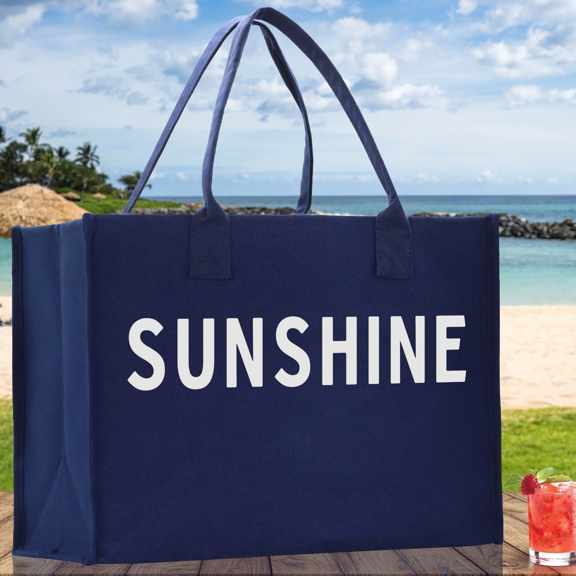 Sunshine Cotton Canvas Chic Beach Tote Bag Multipurpose Tote Weekender Tote Gift for Her Outdoor Tote Vacation Tote Large Beach Bag - Aaria Tees Aaria Tees