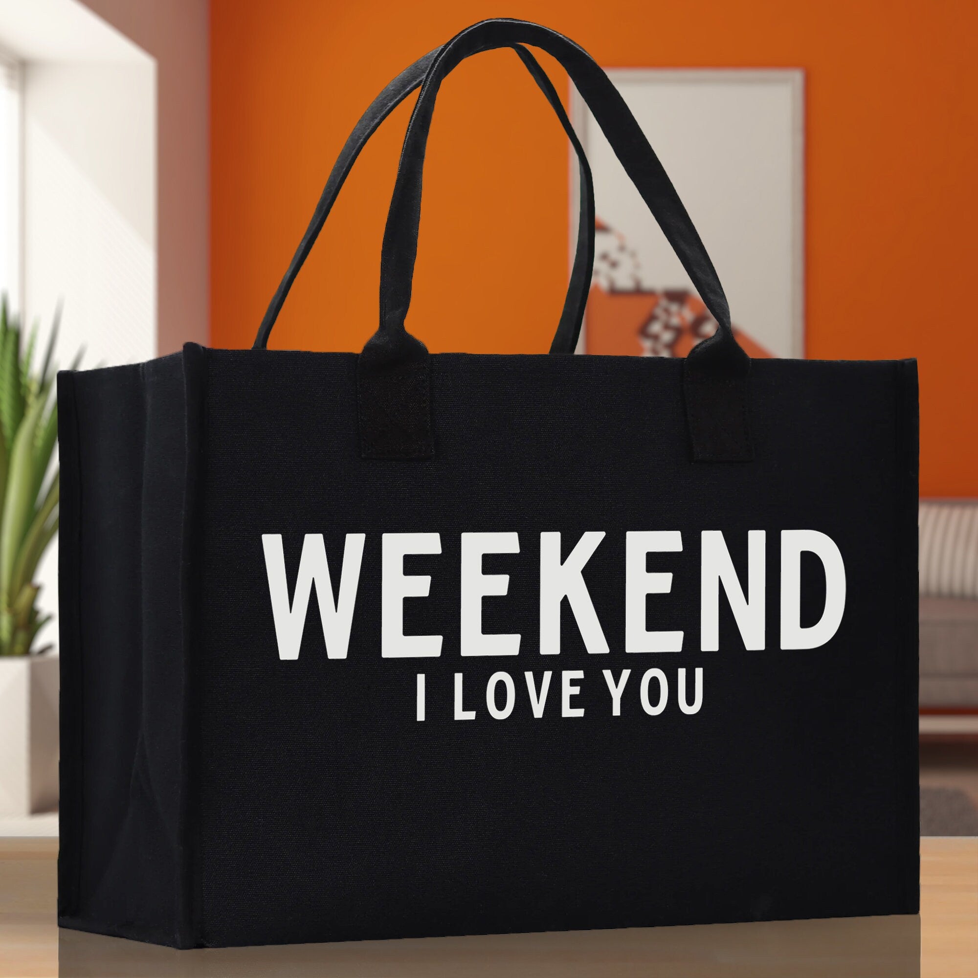 Weekend I Love Cotton Canvas Chic Beach Tote Bag Multipurpose Tote Weekender Tote Gift for Her Outdoor Tote Vacation Tote Large Beach Bag - Aaria Tees Aaria Tees
