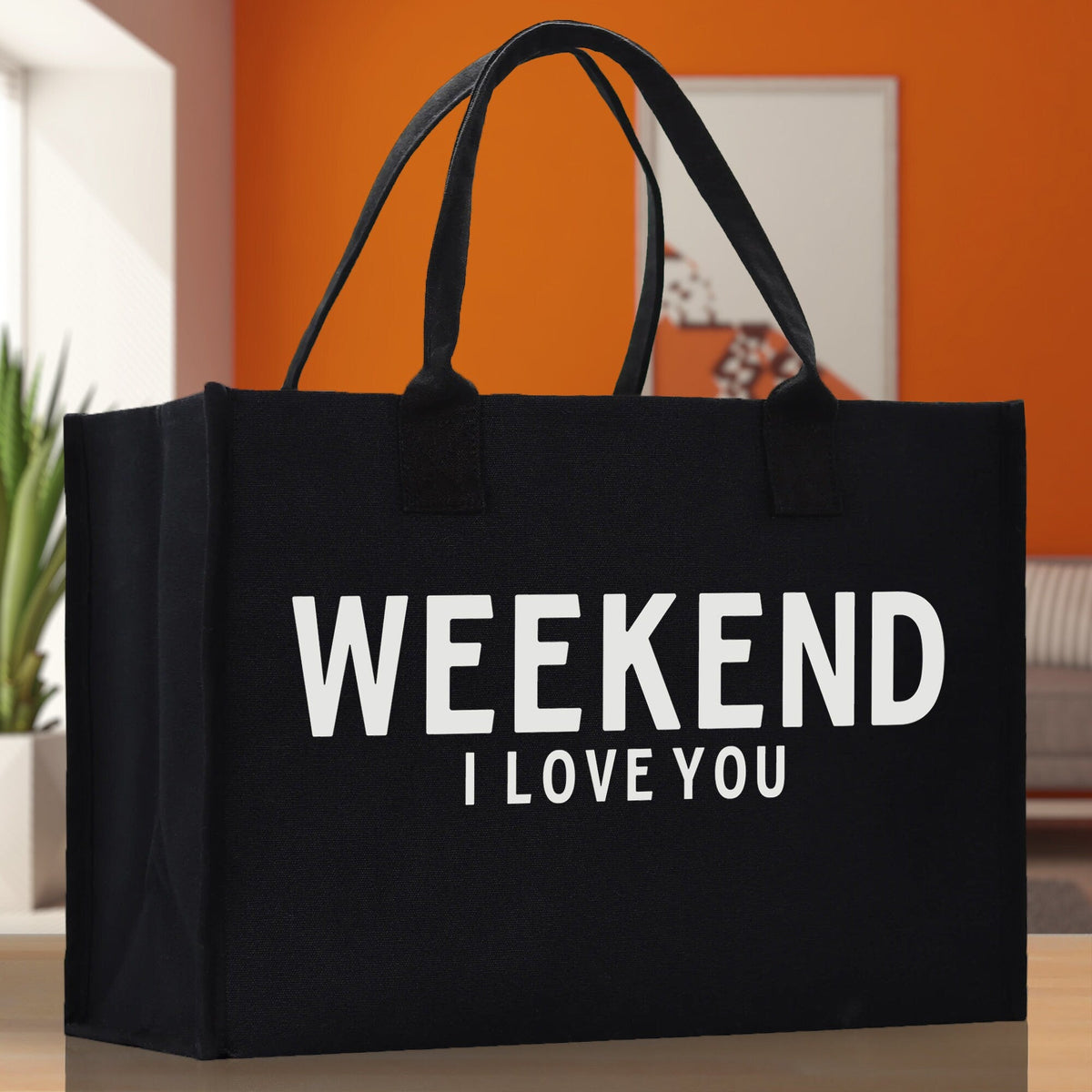 Weekend I Love Cotton Canvas Chic Beach Tote Bag Multipurpose Tote Weekender Tote Gift for Her Outdoor Tote Vacation Tote Large Beach Bag - Aaria Tees