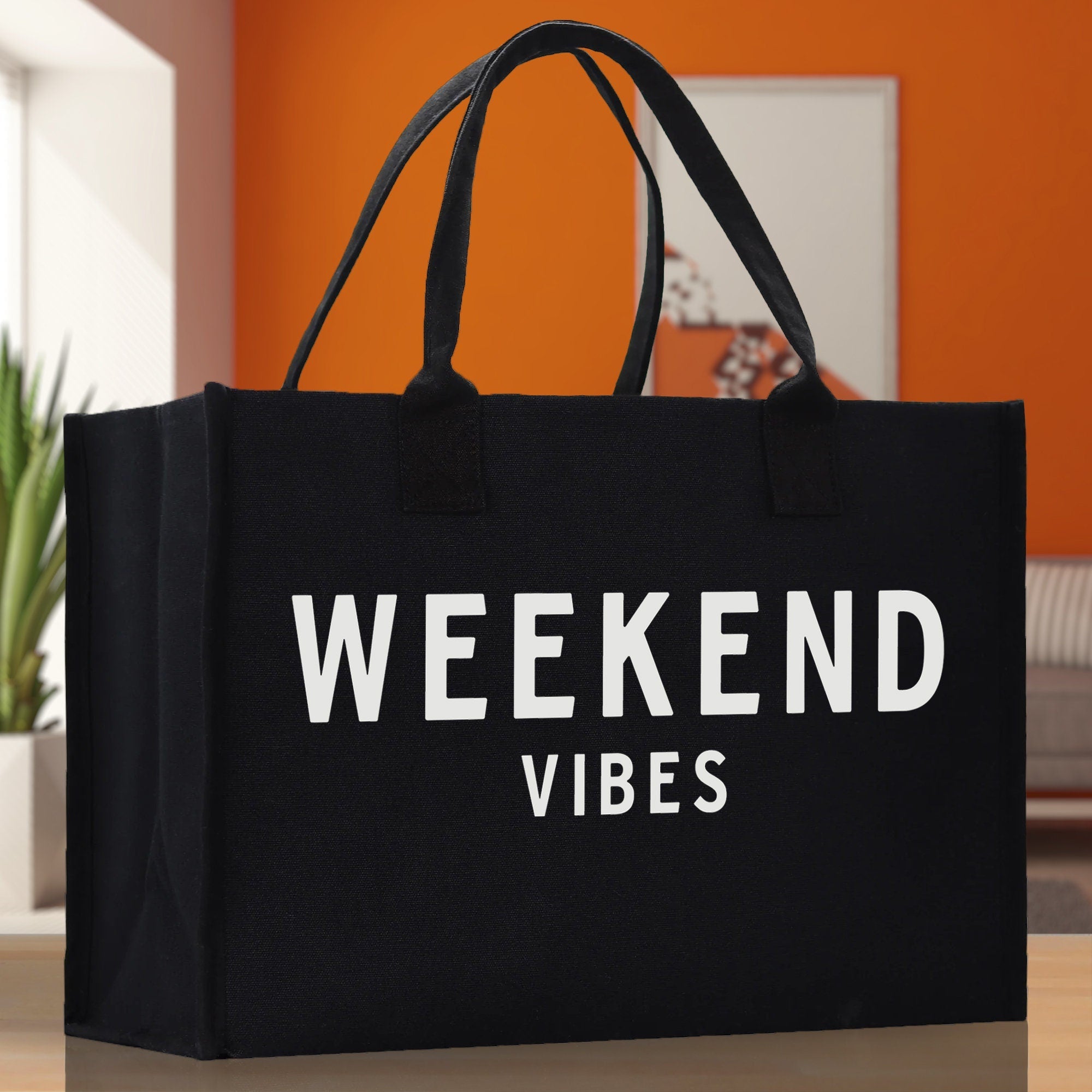 Weekend Vibes Cotton Canvas Chic Beach Tote Bag Multipurpose Tote Weekender Tote Gift for Her Outdoor Tote Vacation Tote Large Beach Bag - Aaria Tees Aaria Tees