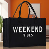 Weekend Vibes Cotton Canvas Chic Beach Tote Bag Multipurpose Tote Weekender Tote Gift for Her Outdoor Tote Vacation Tote Large Beach Bag - Aaria Tees Aaria Tees