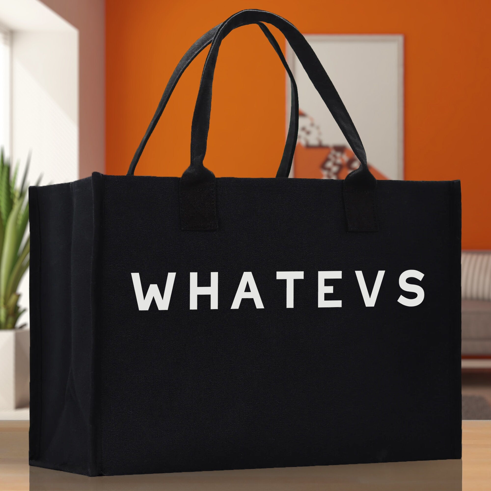 Whatevs Cotton Canvas Chic Beach Tote Bag Multipurpose Tote Weekender Tote Gift for Her Outdoor Tote Vacation Tote Large Beach Bag - Aaria Tees Aaria Tees