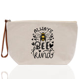 Bee Kind Zipper Cotton Canvas Zipper Pouch Bag Always Bee Kind Makeup Case Custom Zipper Pouch Tote Toiletry Bag Gift for Her Birthday Gift - Aaria Tees Aaria Tees