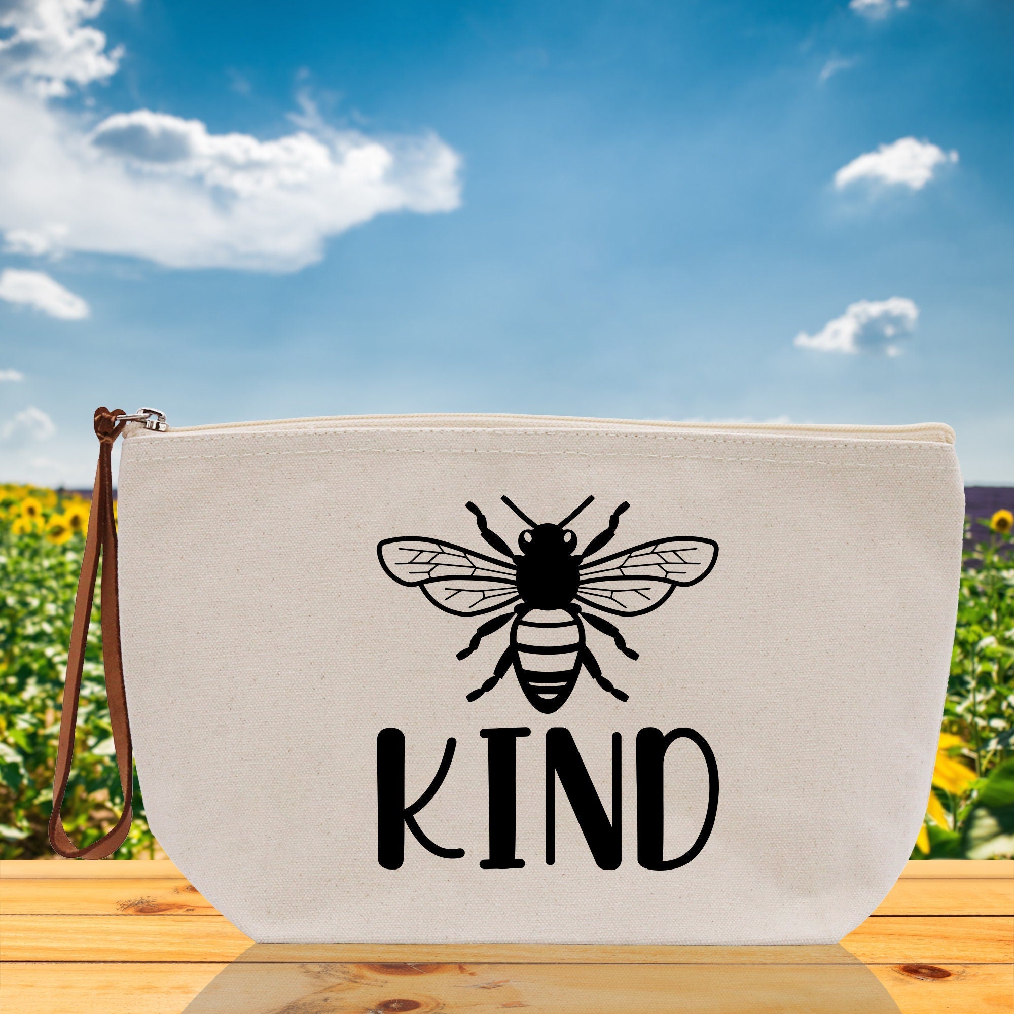 Bee Kind Zipper Cotton Canvas Zipper Pouch Bag Always Bee Kind Makeup Case Custom Zipper Pouch Tote Toiletry Bag Gift for Her Birthday Gift - Aaria Tees Aaria Tees
