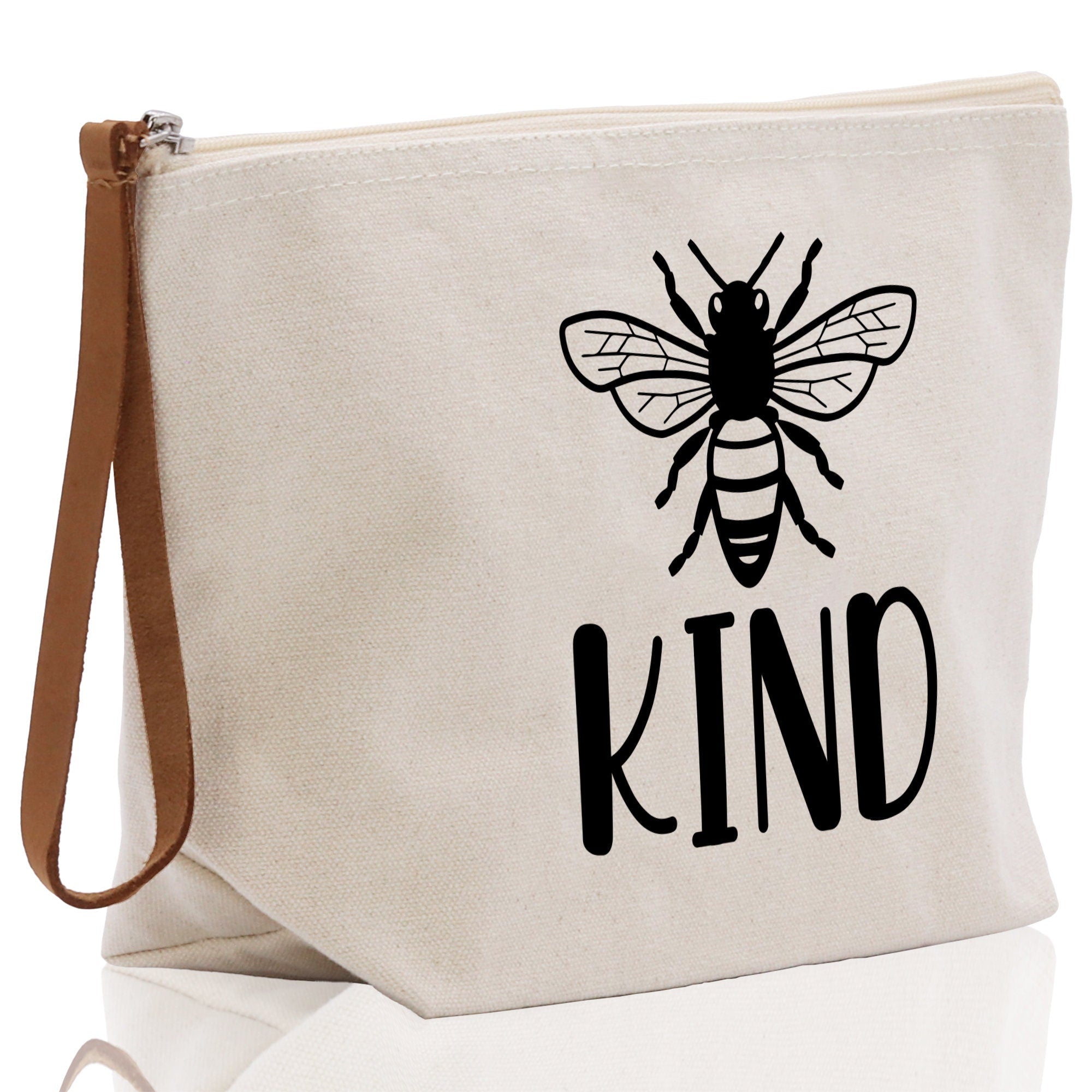 Bee Kind Zipper Cotton Canvas Zipper Pouch Bag Always Bee Kind Makeup Case Custom Zipper Pouch Tote Toiletry Bag Gift for Her Birthday Gift - Aaria Tees Aaria Tees