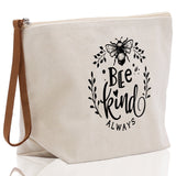 Bee Kind Zipper Cotton Canvas Zipper Pouch Bag Always Bee Kind Makeup Case Custom Zipper Pouch Tote Toiletry Bag Gift for Her Birthday Gift - Aaria Tees Aaria Tees