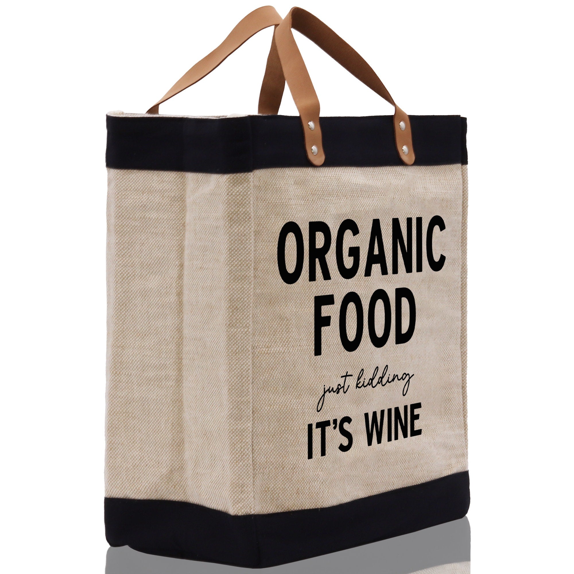 Organic Food Just Kidding It's Wine Jute Canvas Tote Funny Farmer Market Bag Quote Jute Bag Shopping Bag Burlap Bag Farmhouse Grocery Bag - Aaria Tees Aaria Tees
