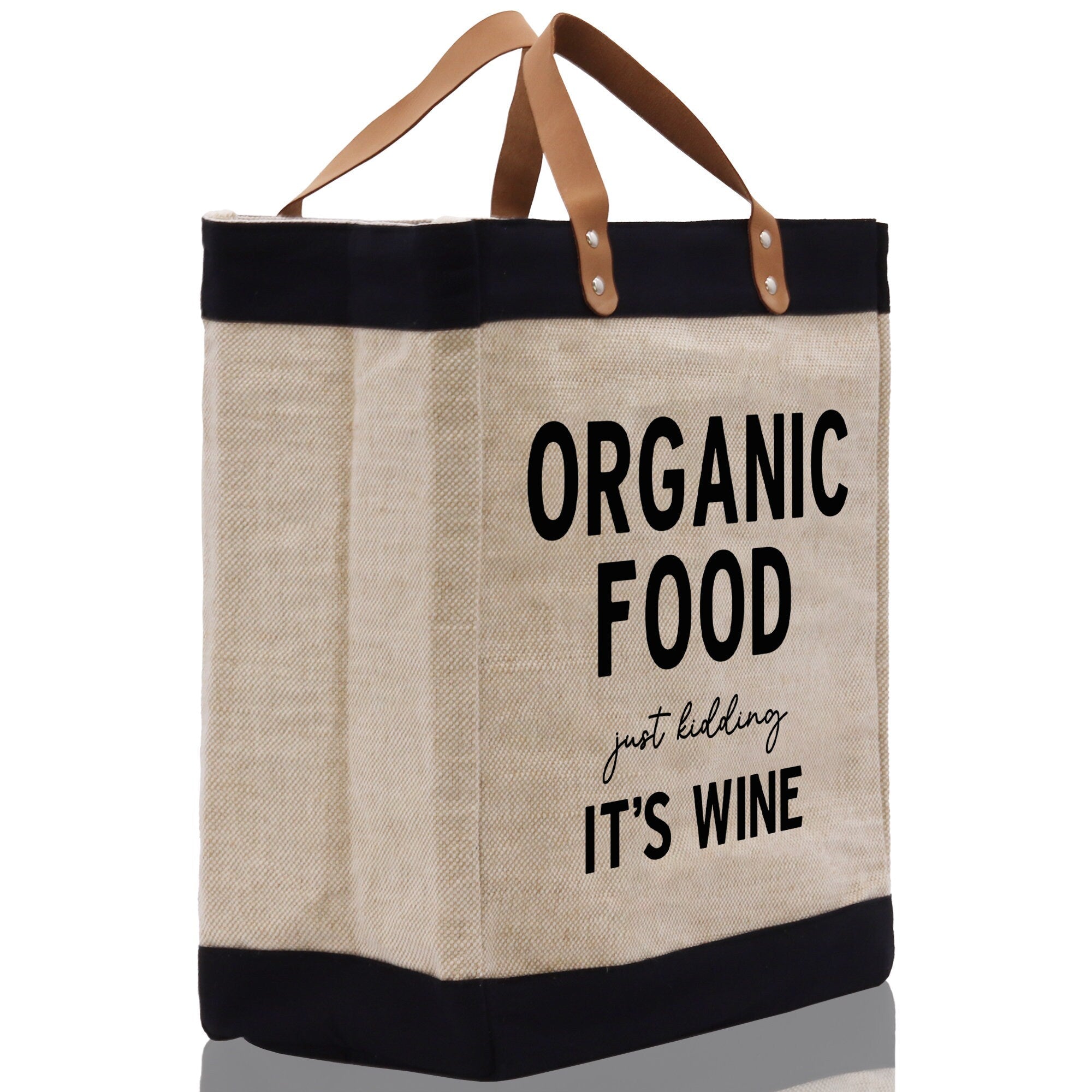 Organic Food Just Kidding It's Wine Jute Canvas Tote Funny Farmer Market Bag Quote Jute Bag Shopping Bag Burlap Bag Farmhouse Grocery Bag - Aaria Tees Aaria Tees