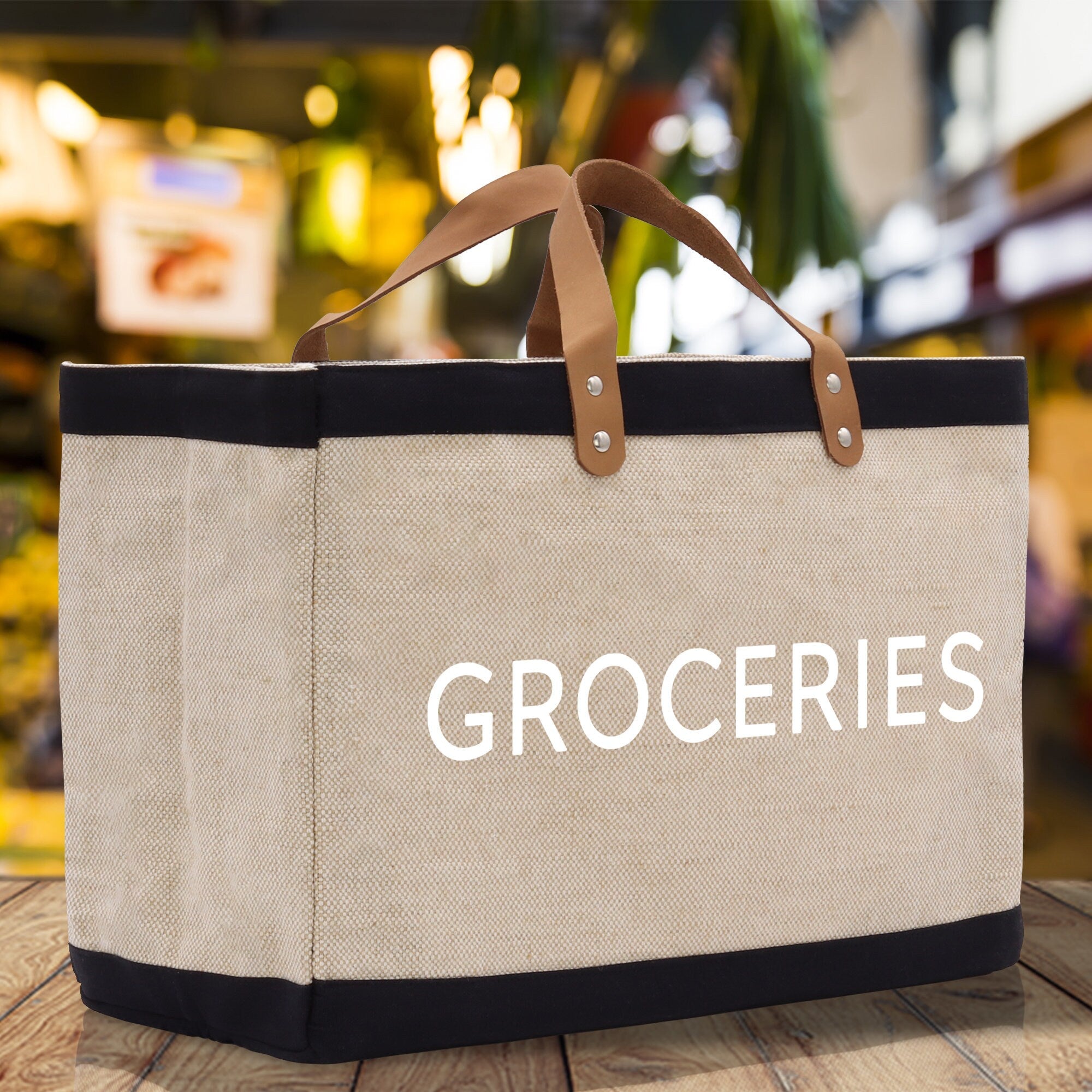 Groceries Jute Canvas Tote Funny Farmer Market Bag Quote Jute Bag Shopping Bag Burlap Bag Farmhouse Bag Grocery Bag - Aaria Tees Aaria Tees