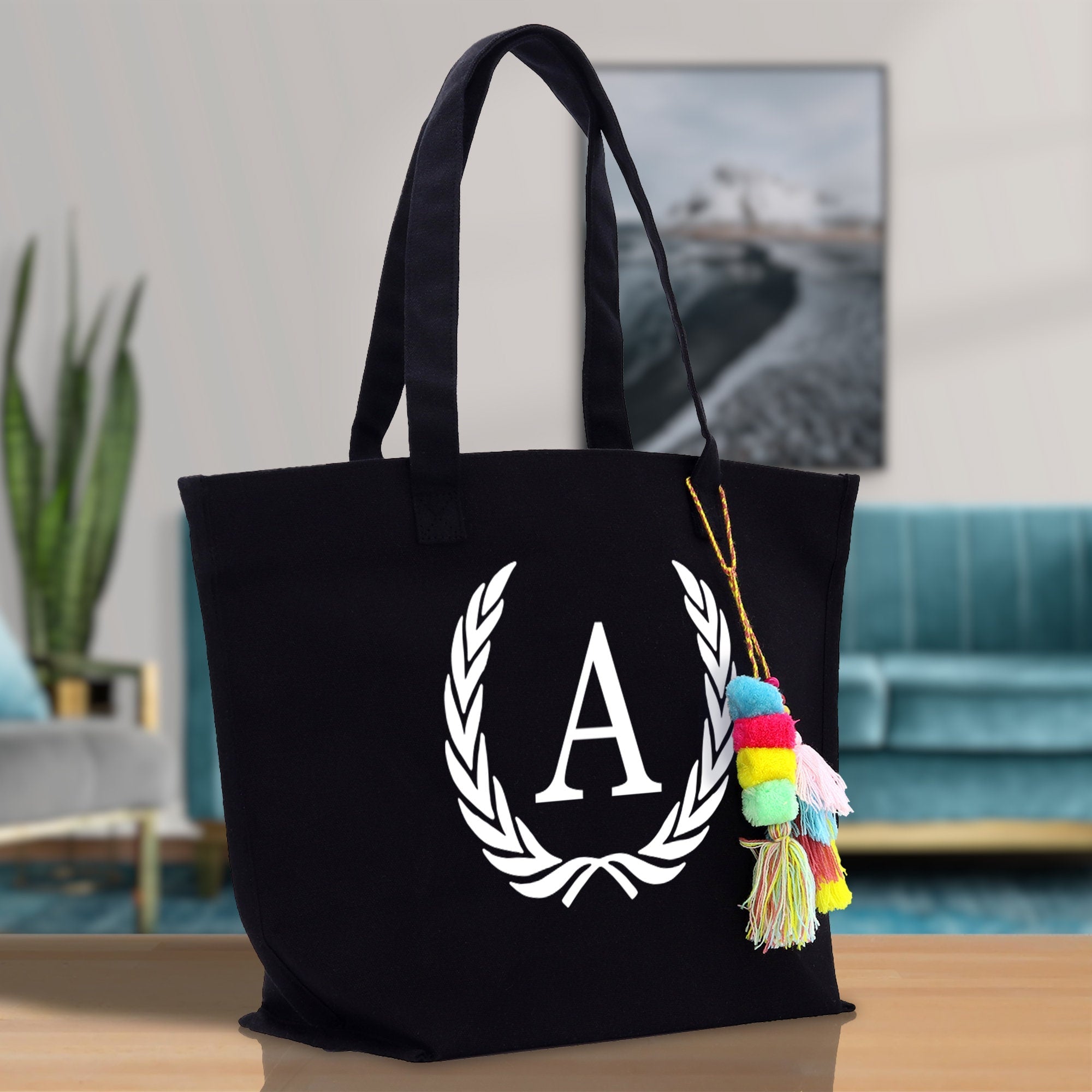 Personalized Cotton Canvas Hand Tote Bag Monogram Tote Bag Initial Canvas Tote Bridesmaid Gift Tote Magnetic Closure Bag Gift for Her A-Z - Aaria Tees Aaria Tees