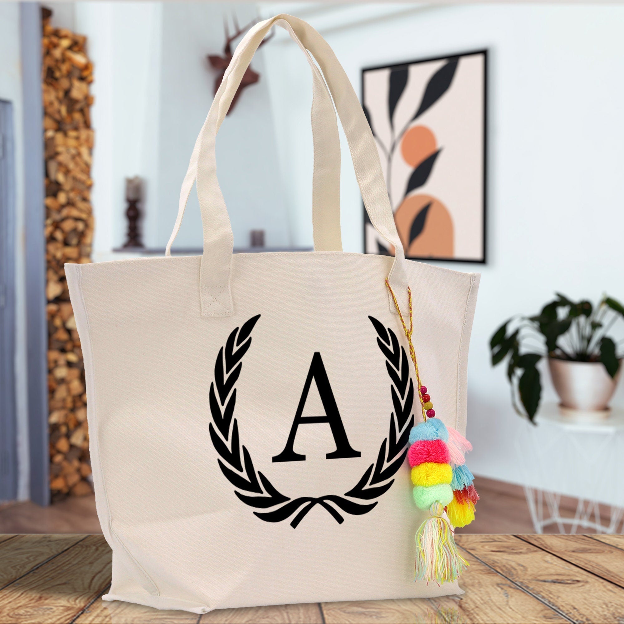 Personalized Cotton Canvas Hand Tote Bag Monogram Tote Bag Initial Canvas Tote Bridesmaid Gift Tote Magnetic Closure Bag Gift for Her A-Z - Aaria Tees Aaria Tees