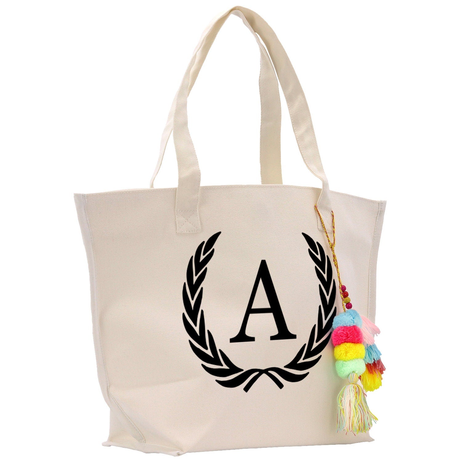 Personalized Cotton Canvas Hand Tote Bag Monogram Tote Bag Initial Canvas Tote Bridesmaid Gift Tote Magnetic Closure Bag Gift for Her A-Z - Aaria Tees Aaria Tees