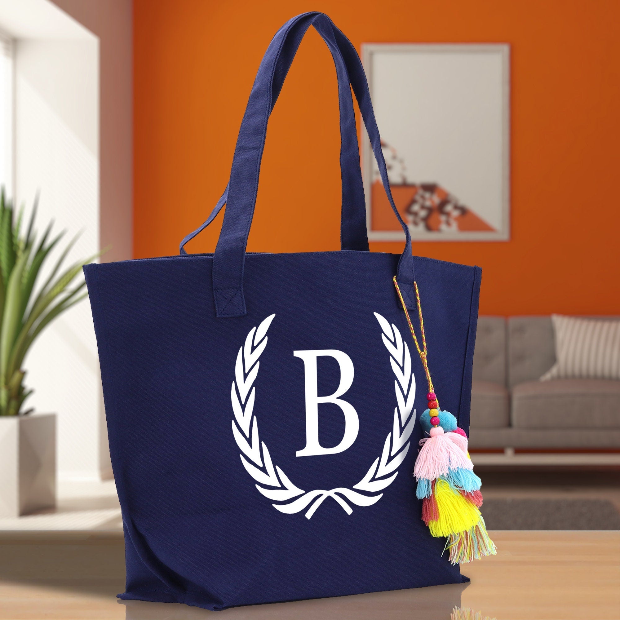 Personalized Cotton Canvas Hand Tote Bag Monogram Tote Bag Initial Canvas Tote Bridesmaid Gift Tote Magnetic Closure Bag Gift for Her A-Z - Aaria Tees Aaria Tees