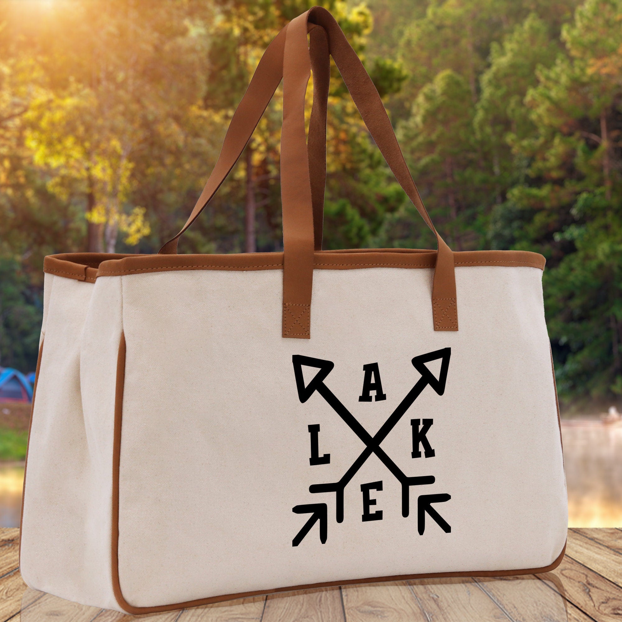 Lake Cotton Canvas Chic Tote Bag Lake Tote Lake Lover Gift Tote Bag Outdoor Tote Weekender Tote Laker Tote Multipurpose Tote - Aaria Tees Aaria Tees